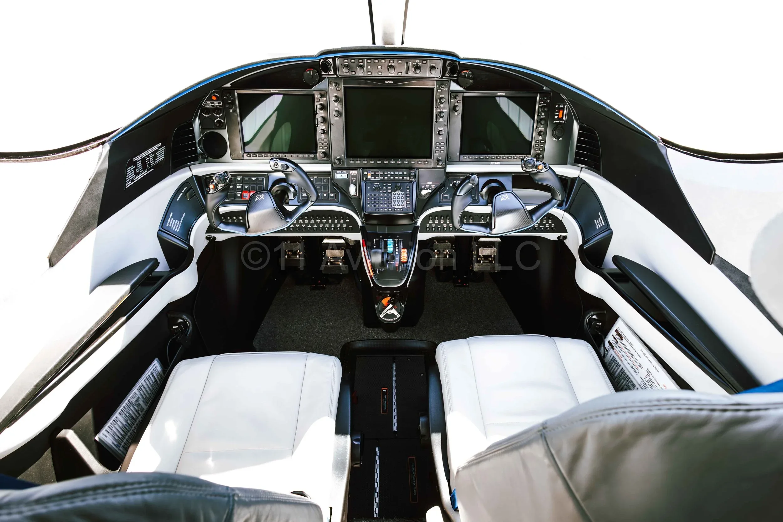 Cockpit and instrument panel of a 2025 Epic Aircraft E1000 AX.