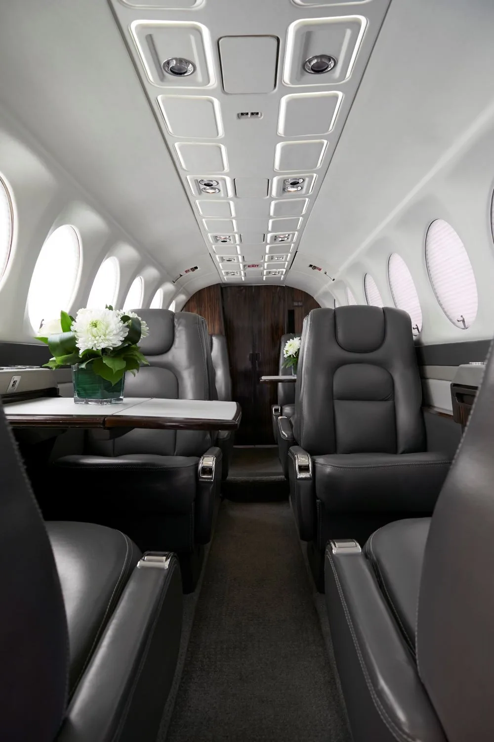 Cabin interior of a 2002 Beechcraft King Air 350.