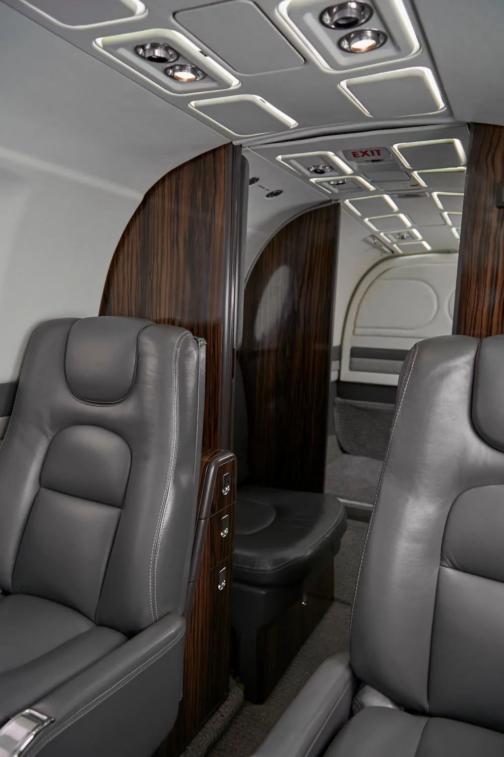 Cabin interior of a 2002 Beechcraft King Air 350.