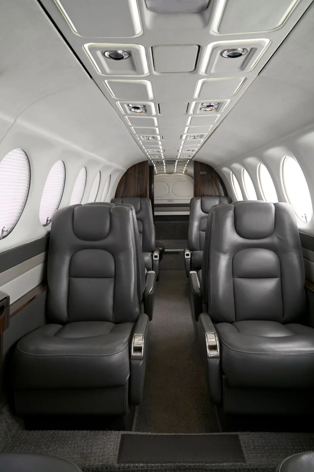Cabin interior of a 2002 Beechcraft King Air 350.