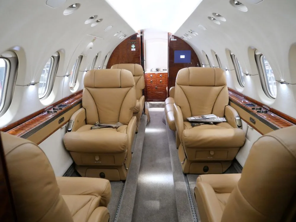 Cabin interior of a 2005 Hawker 800XP.