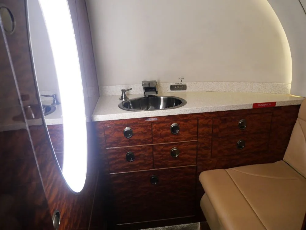 Cabin interior of a 2005 Hawker 800XP.