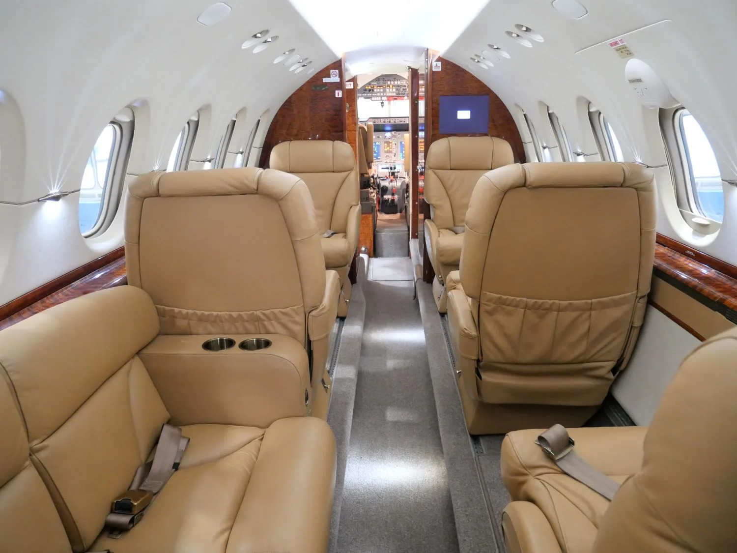 Cabin interior of a 2005 Hawker 800XP.