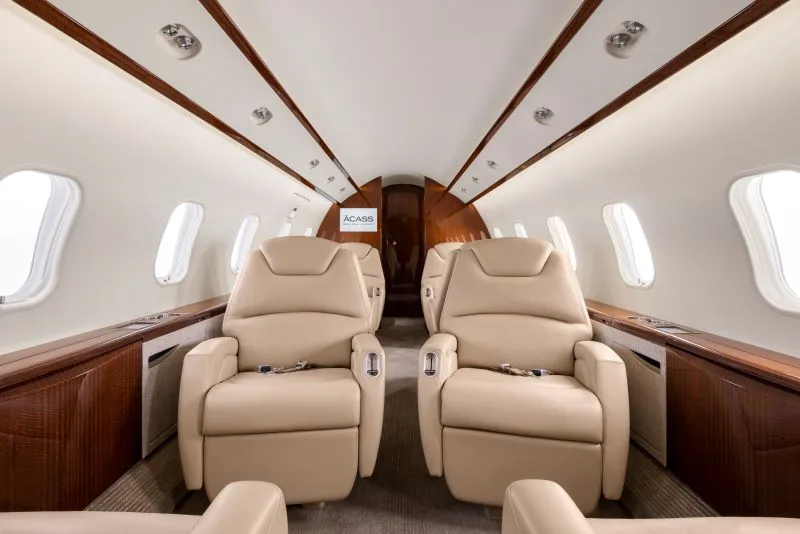 Cabin interior of a 2010 Bombardier Challenger 300.
