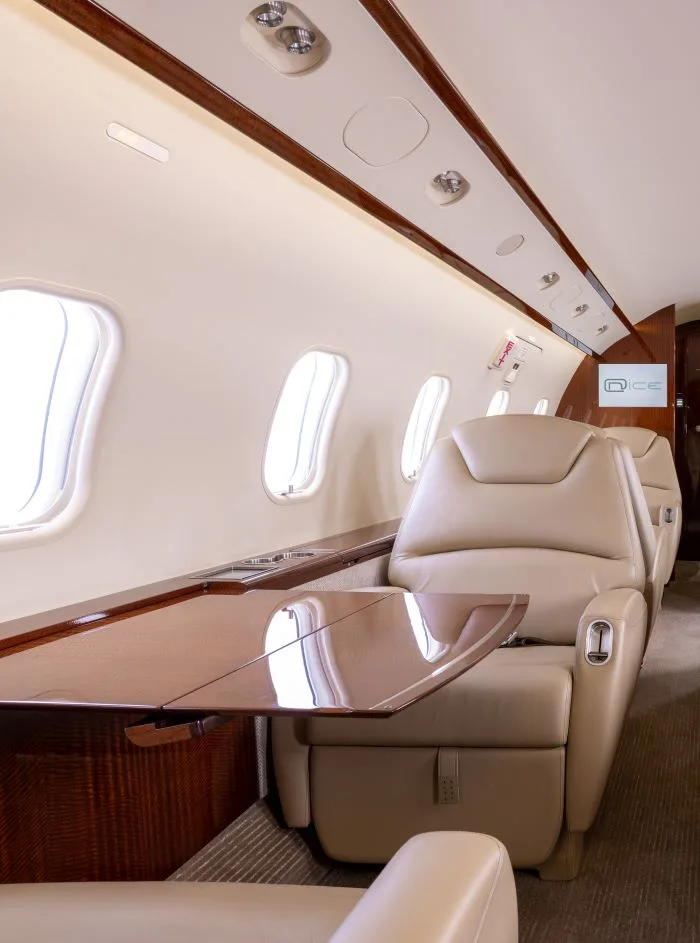 Cabin interior of a 2010 Bombardier Challenger 300.