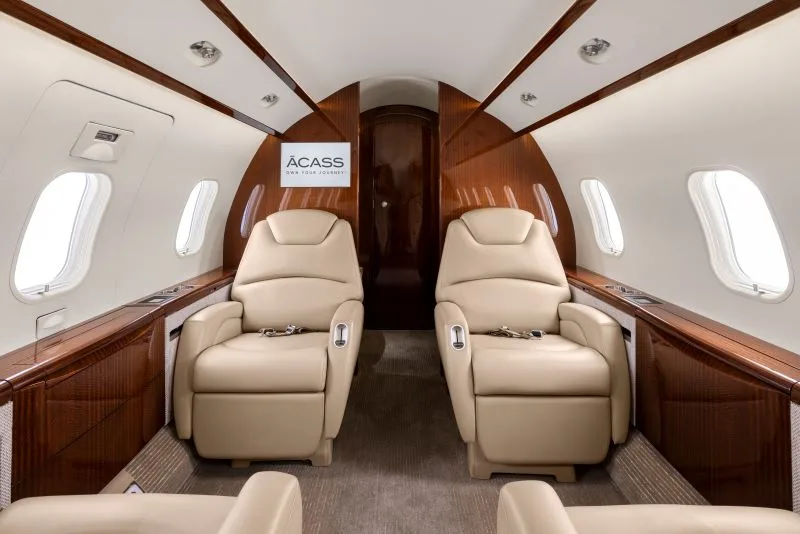 Cabin interior of a 2010 Bombardier Challenger 300.