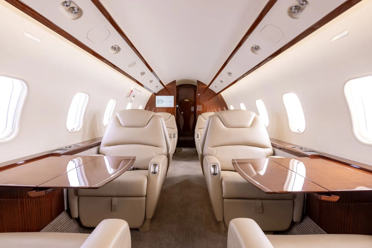 Cabin interior of a 2010 Bombardier Challenger 300.
