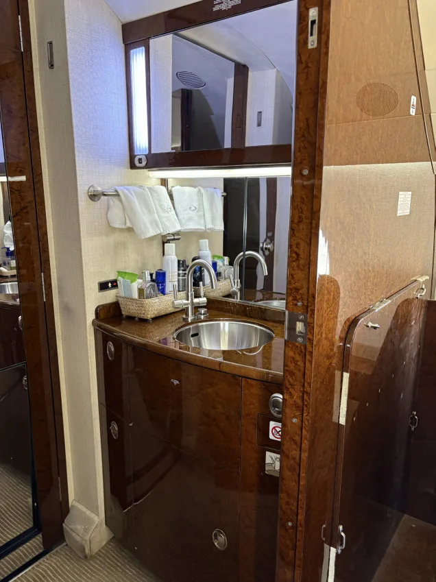 Cabin interior of a 2011 Dassault Falcon 2000LX.