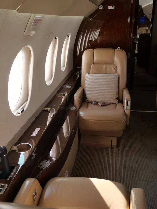 Cabin interior of a 2011 Dassault Falcon 2000LX.
