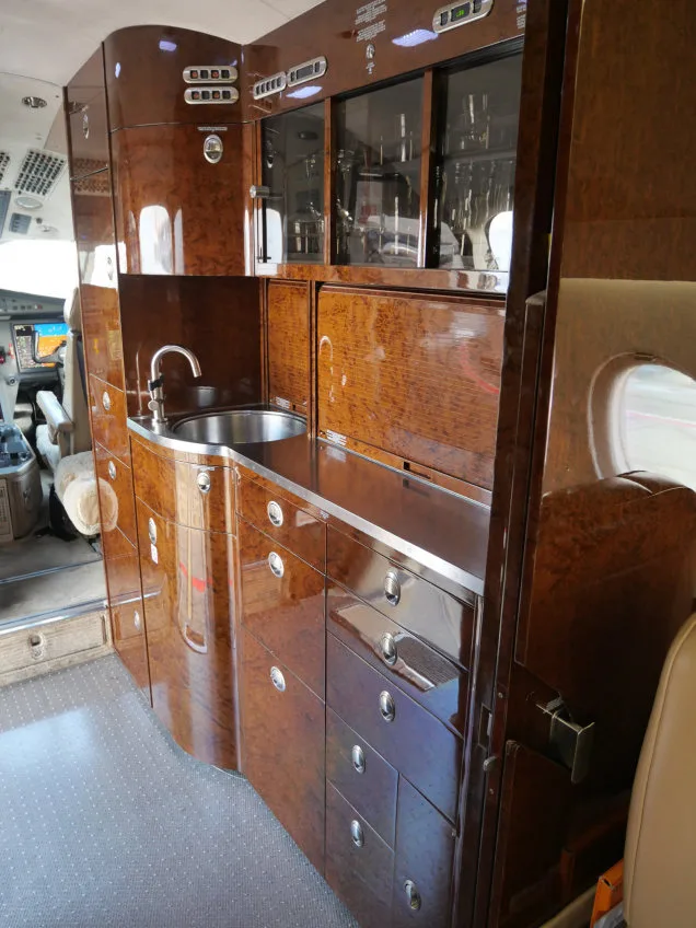 Cabin interior of a 2011 Dassault Falcon 2000LX.