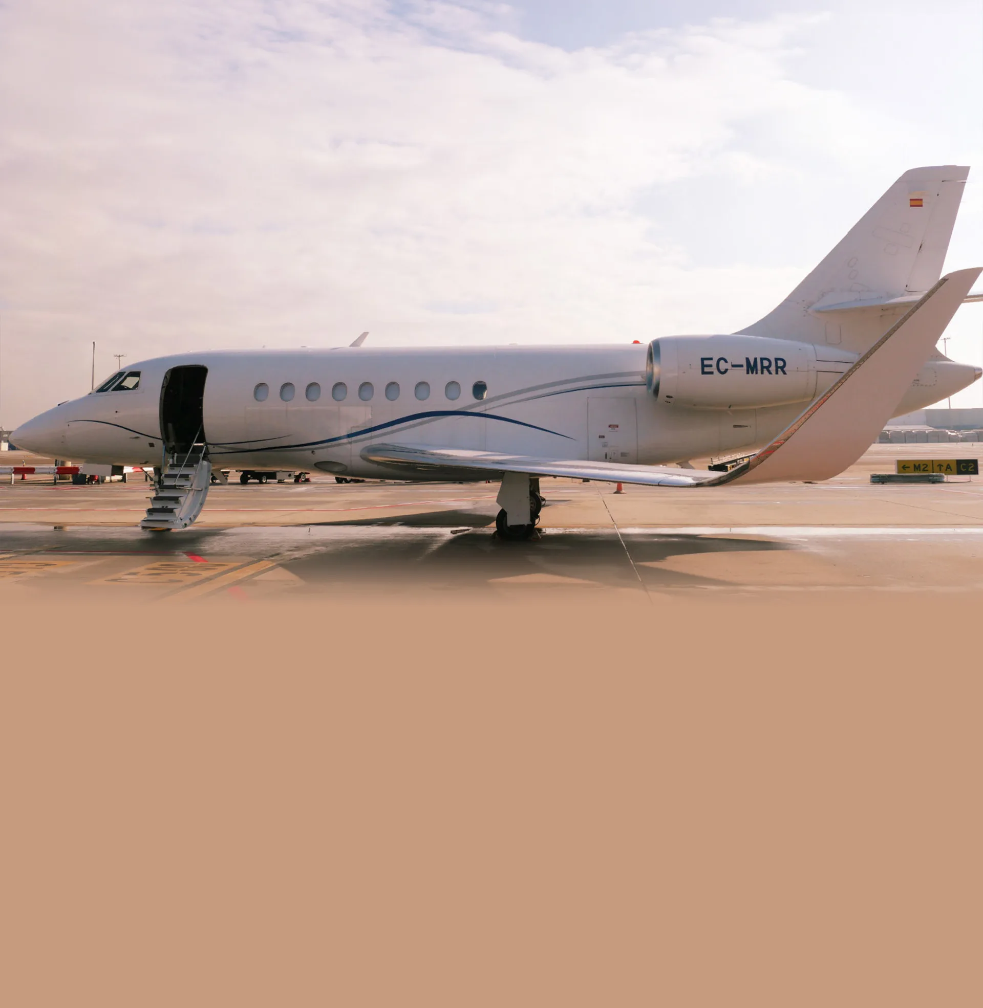 Marketing image of a 2011 Dassault Falcon 2000LX.