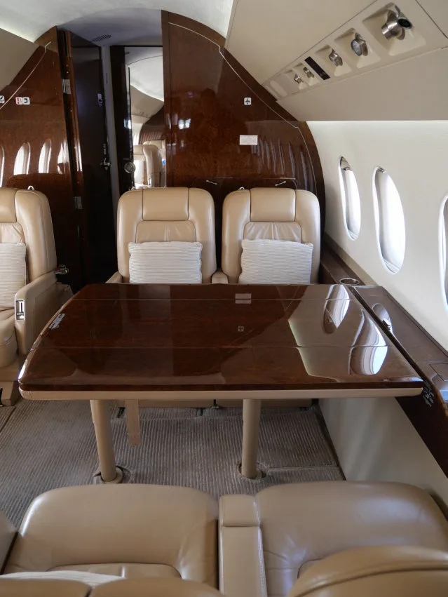 Cabin interior of a 2011 Dassault Falcon 2000LX.