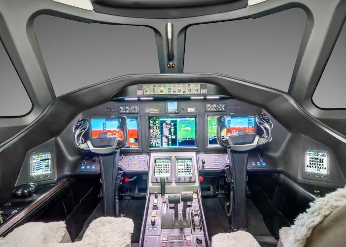 Cockpit and instrument panel of a 2020 Cessna Citation Latitude.