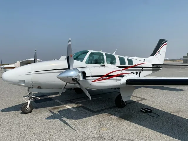 Exterior view of a 1984 Beechcraft BE 58 Baron, N111XX.