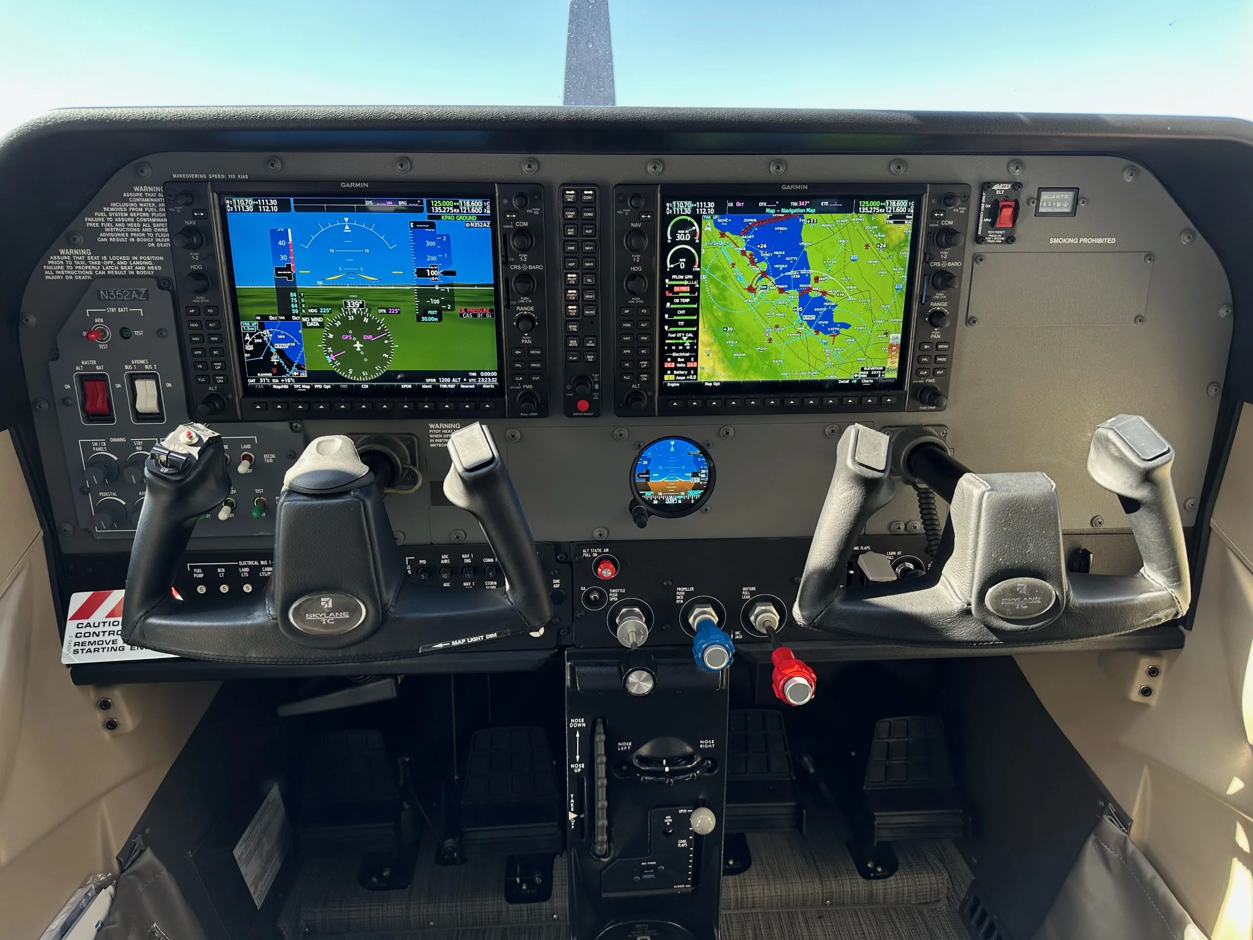 Cockpit and instrument panel of a 2023 Cessna T182T.