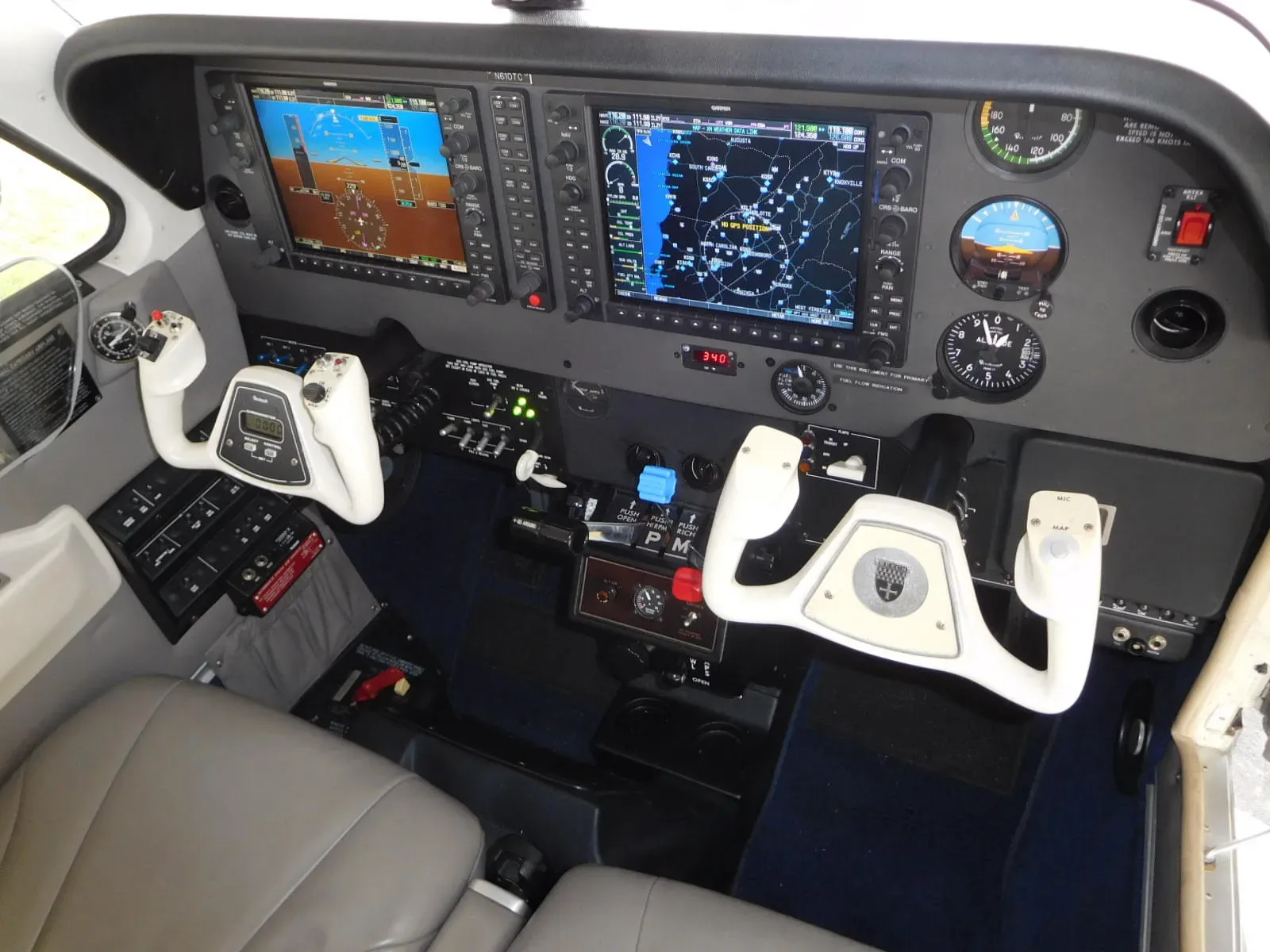 Cockpit and instrument panel of a 2011 Beechcraft Bonanza.