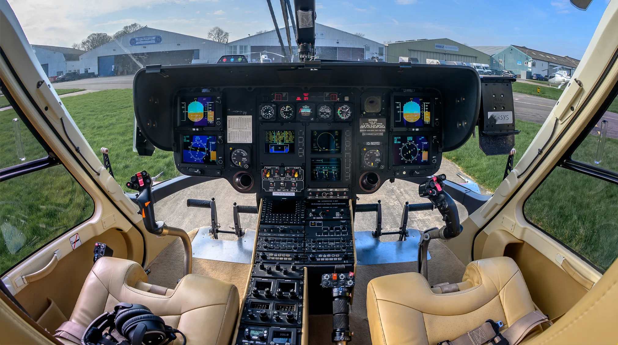 Cockpit and instrument panel of a 1999 Airbus EC135T1.