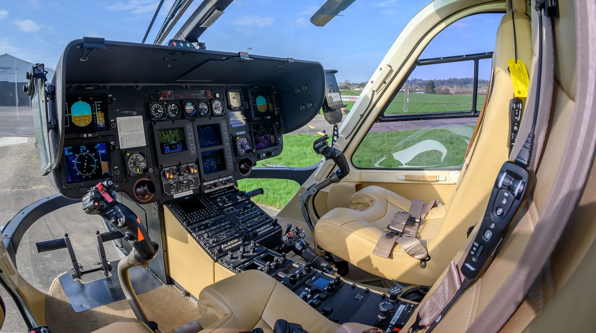 Cockpit and instrument panel of a 1999 Airbus EC135T1.