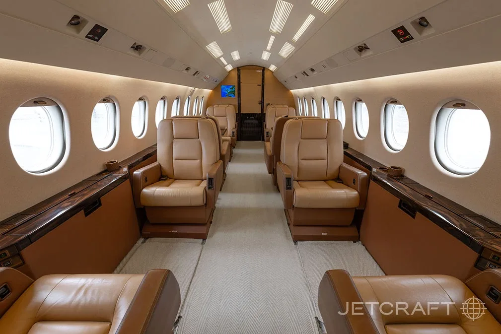 Cabin interior of a 2000 Dassault Falcon 2000.