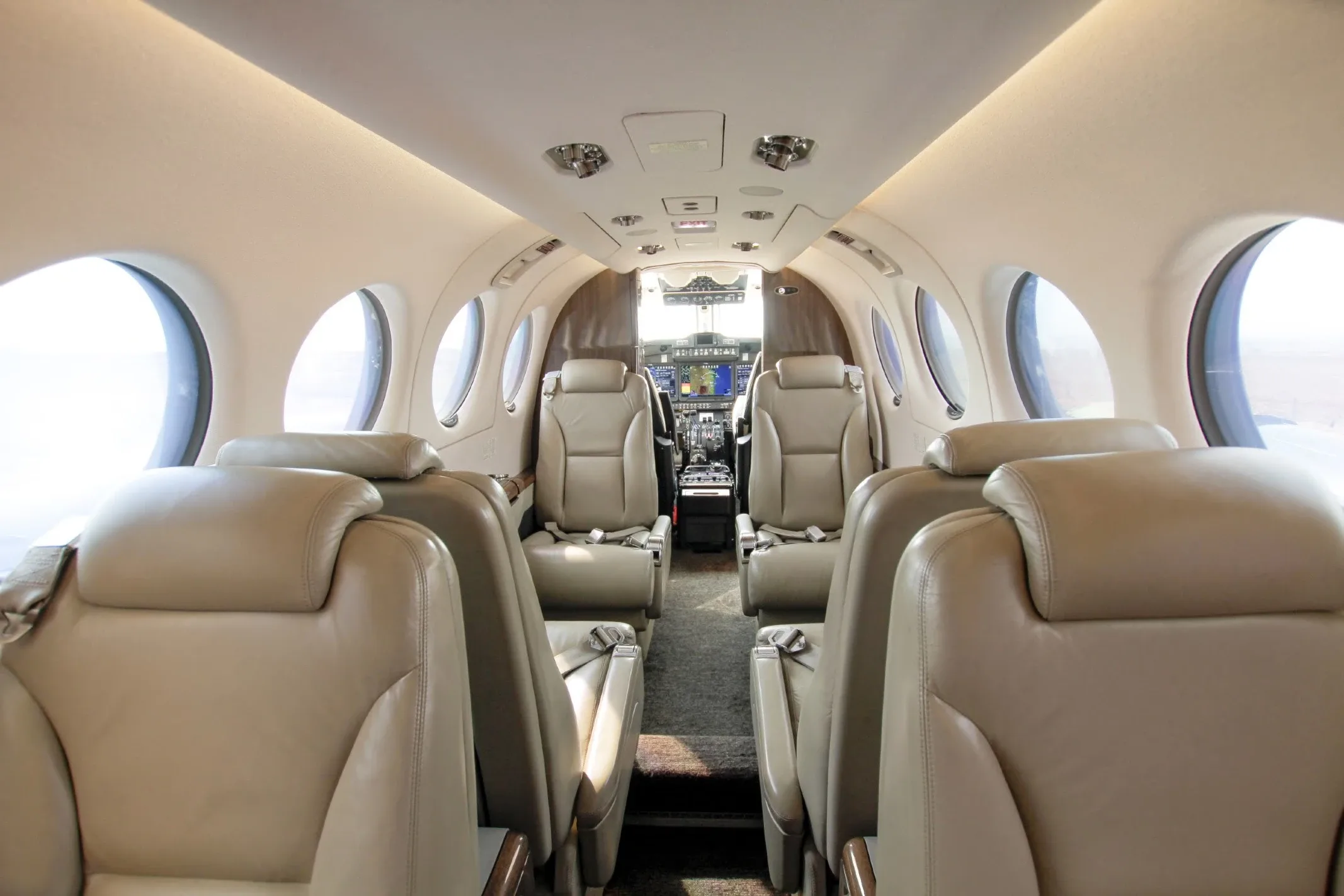 Cabin interior of a Beechcraft Textron King Air 350.