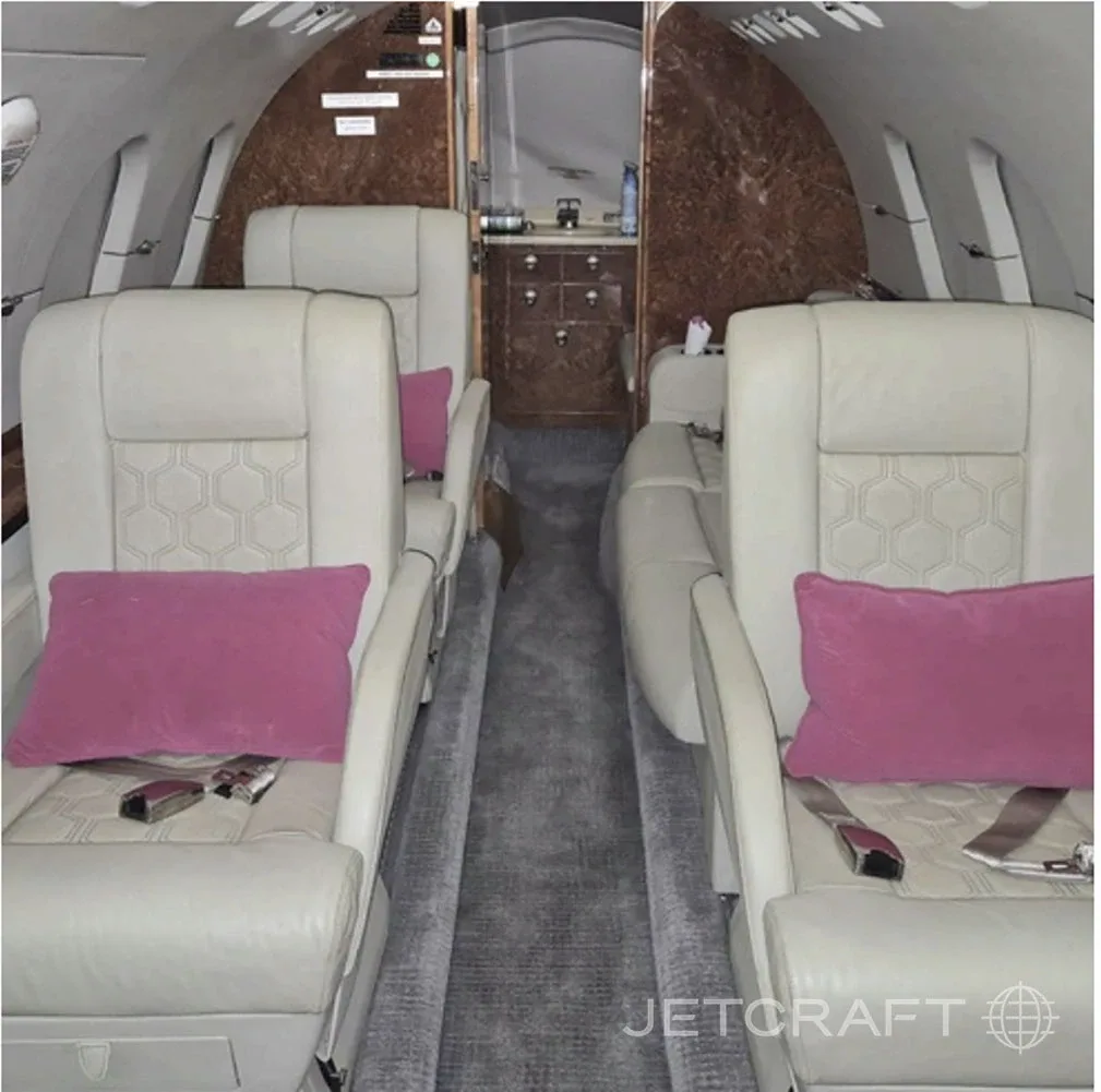 Cabin interior of a Hawker 800.