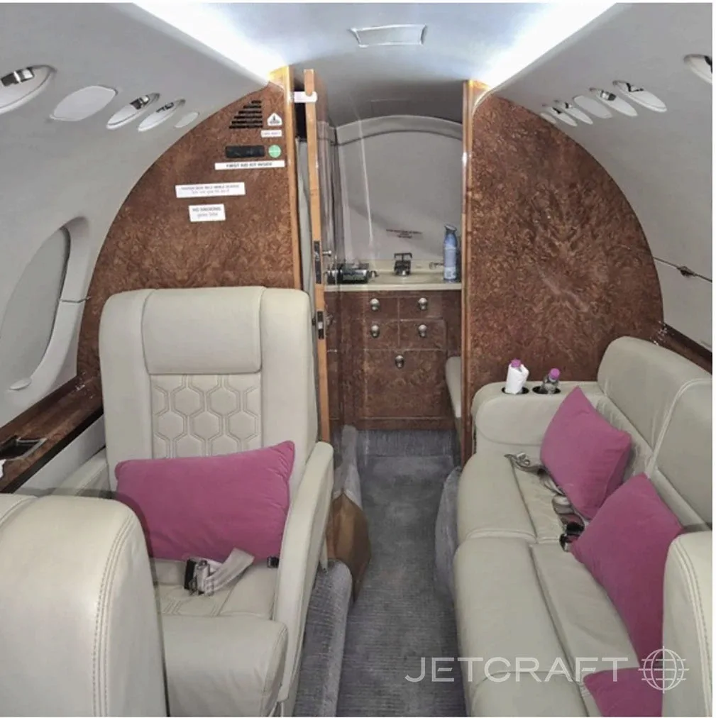 Cabin interior of a Hawker 800.