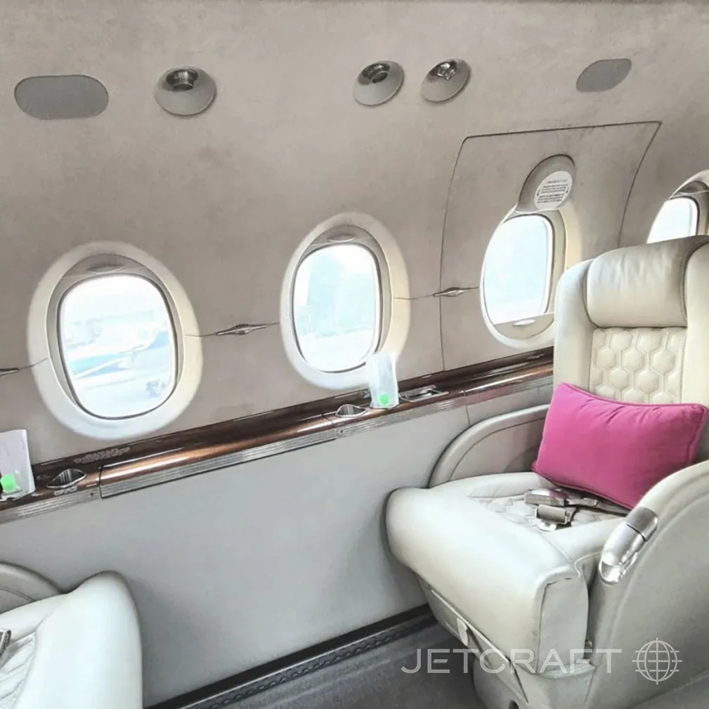 Cabin interior of a Hawker 800.