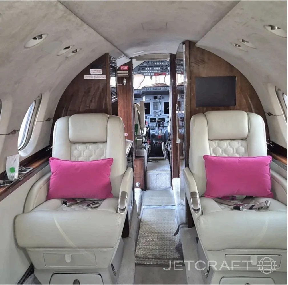 Cabin interior of a Hawker 800.