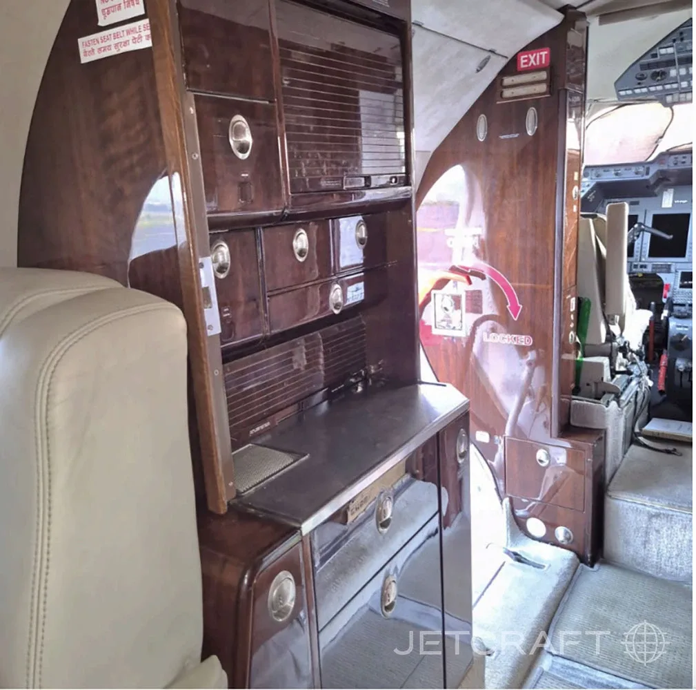 Cabin interior of a Hawker 800.