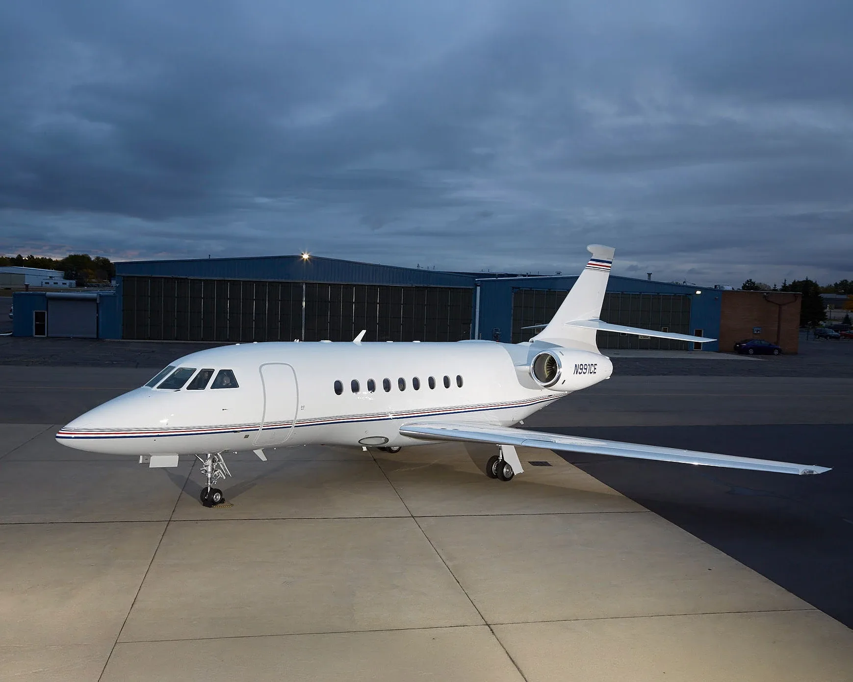 Marketing image of a 2000 Dassault Falcon 2000.