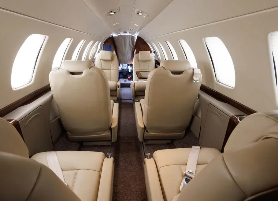 Cabin interior of a Cessna CJ3 / CJ3+.