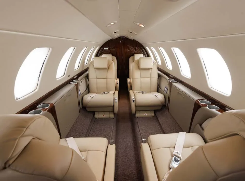 Cabin interior of a Cessna CJ3 / CJ3+.