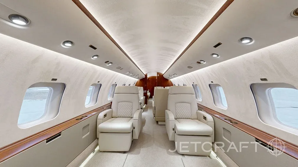 Cabin interior of a Bombardier Global 6000.