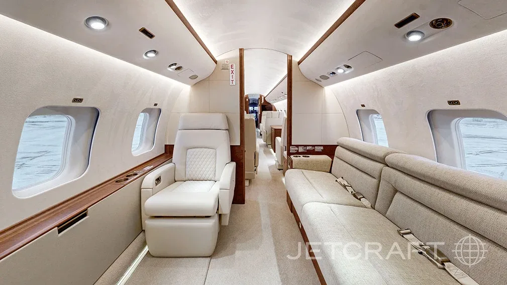 Cabin interior of a Bombardier Global 6000.
