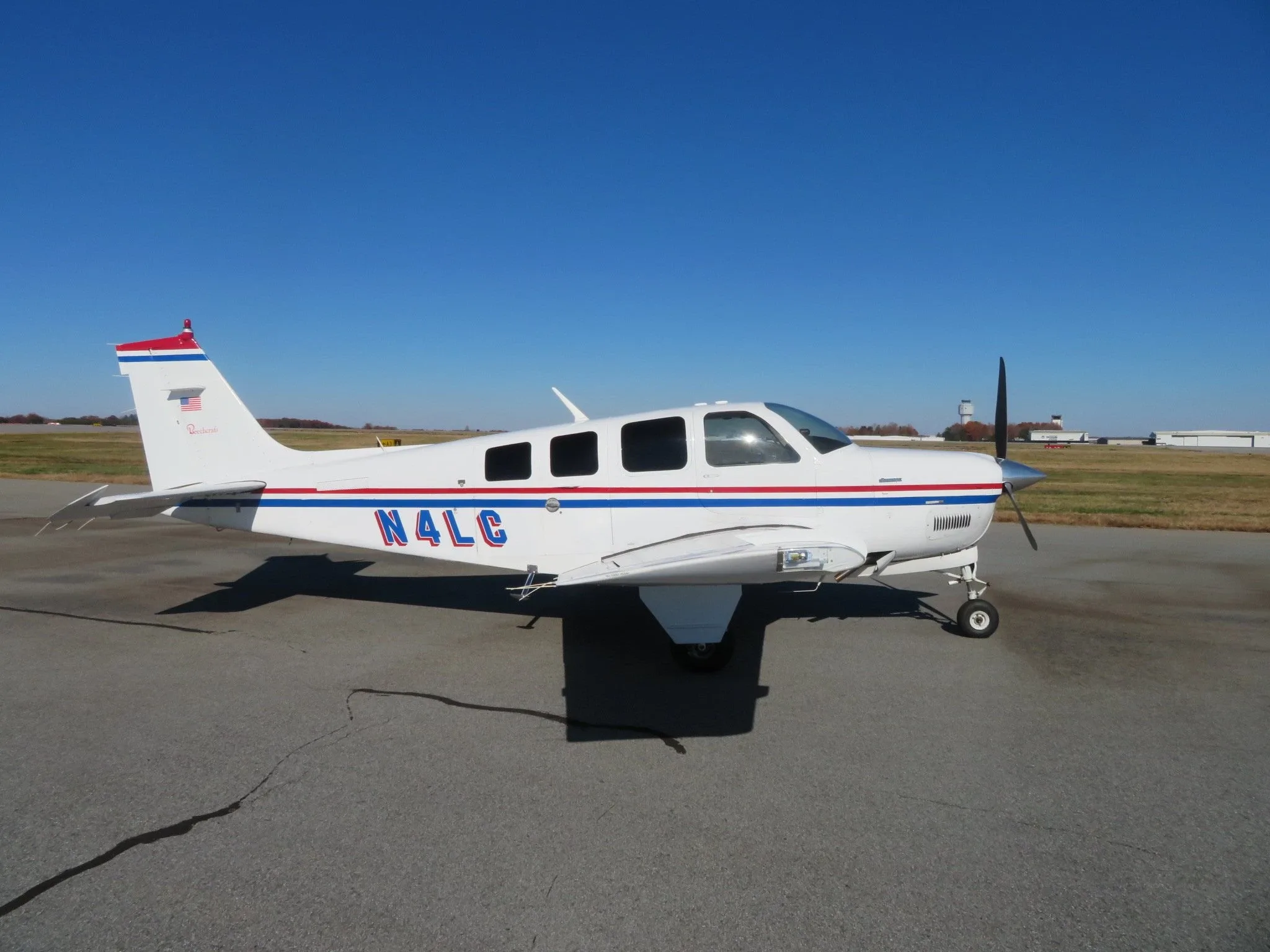 Exterior view of a Beech Piston A36, N4LC.