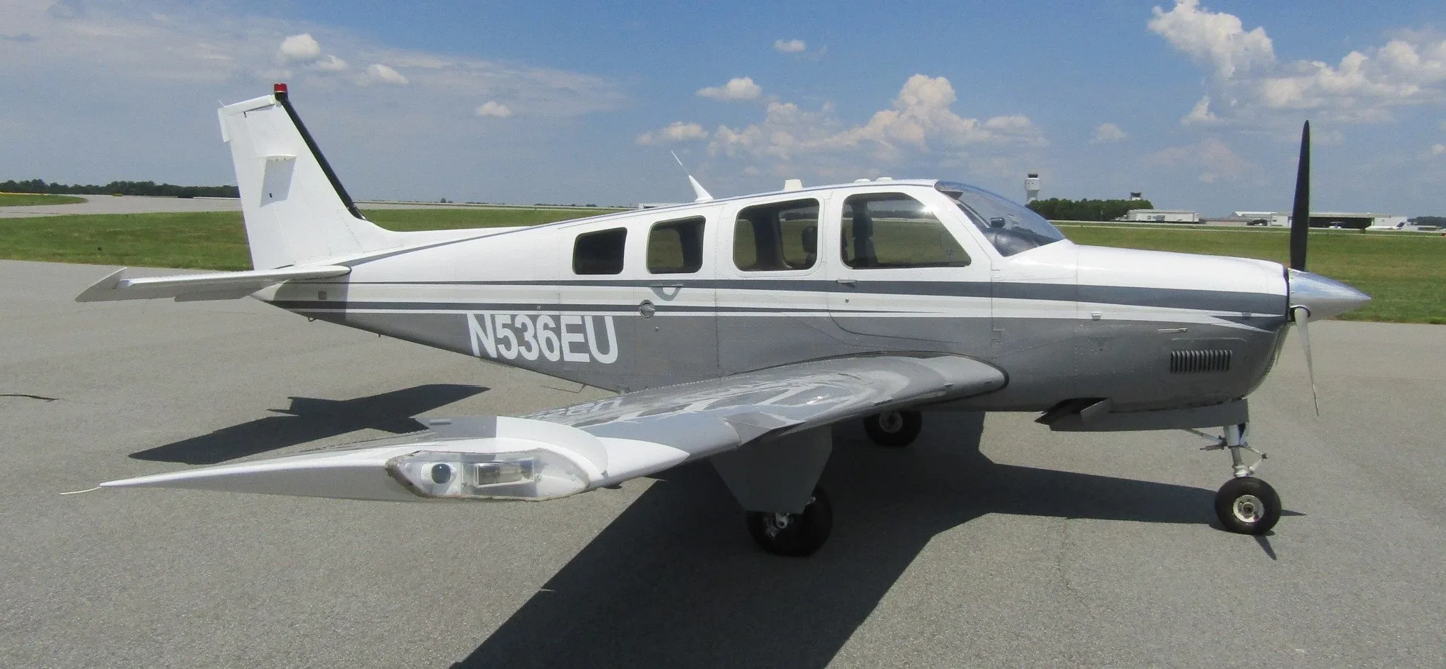 Exterior view of a Beech Piston A36, N536EU.
