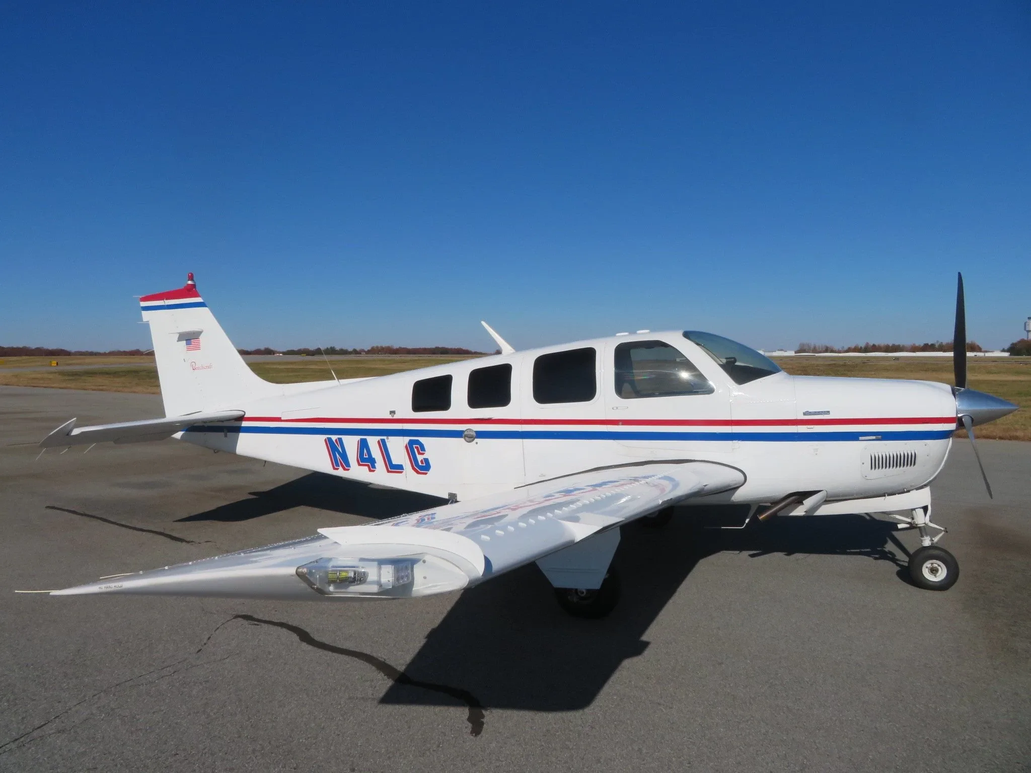 Exterior view of a Beech Piston A36, N361DM.