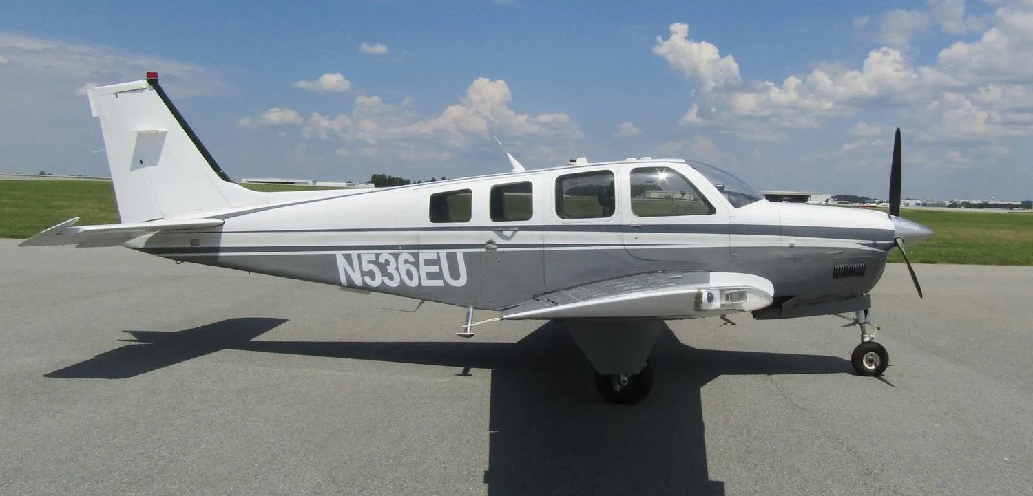 Exterior view of a Beech Piston A36, N361DM.