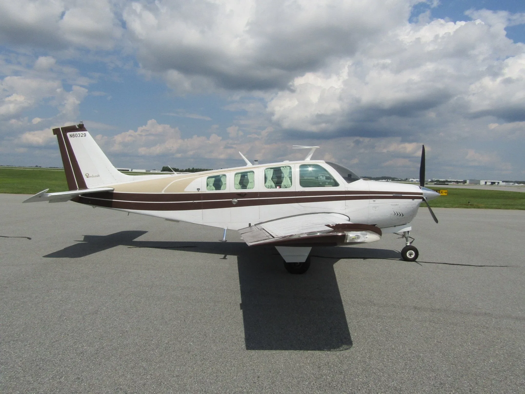 Exterior view of a Beech Piston A36, N361DM.