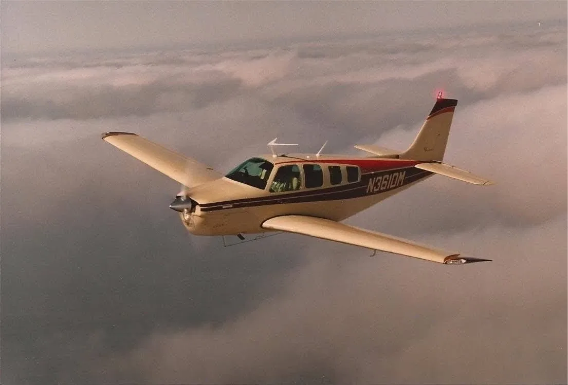 Exterior view of a Beech Piston A36, N361DM.