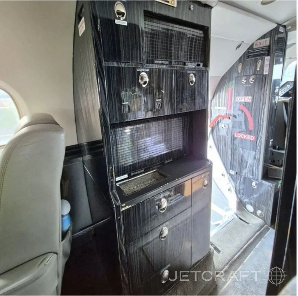 Cabin interior of a Hawker 750.
