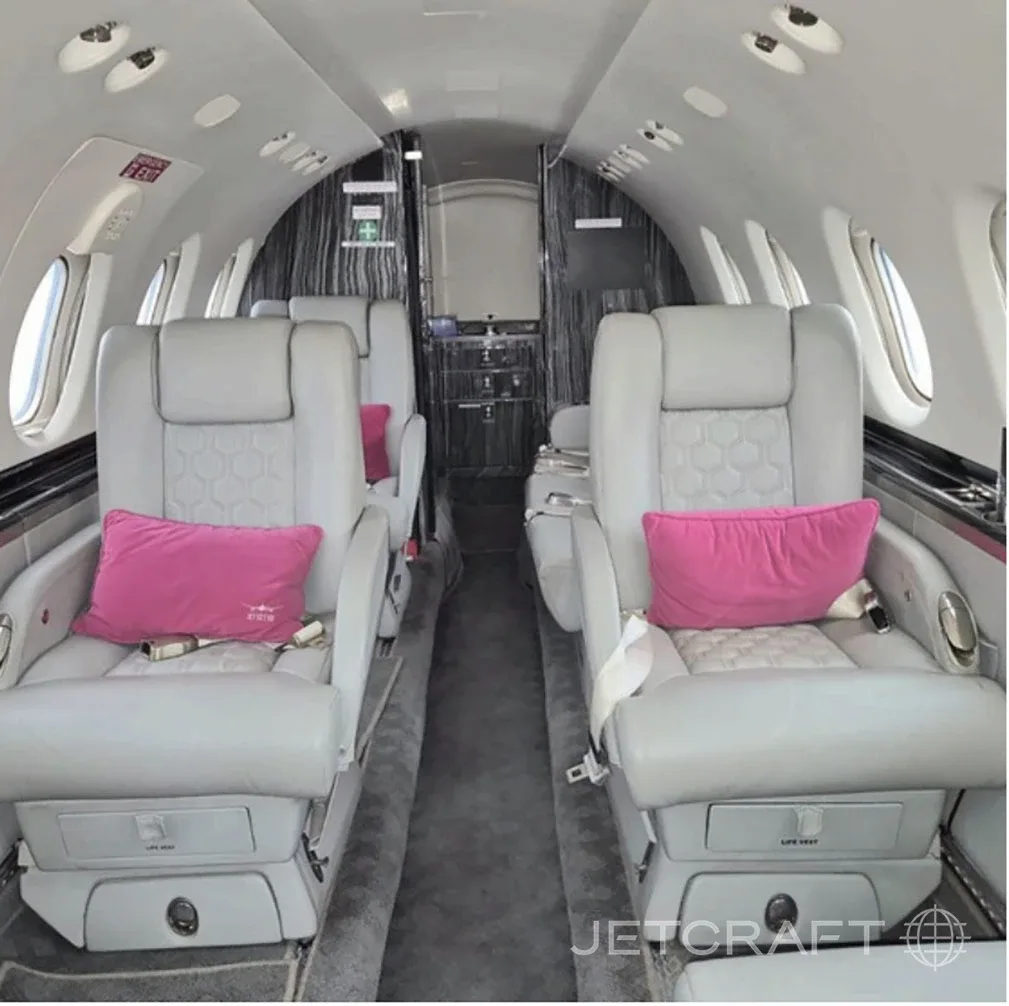 Cabin interior of a Hawker 750.