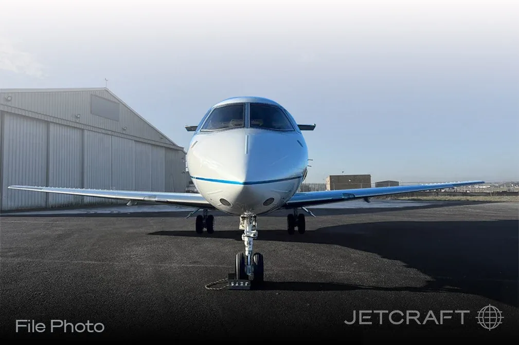 Exterior view of a Hawker 750.