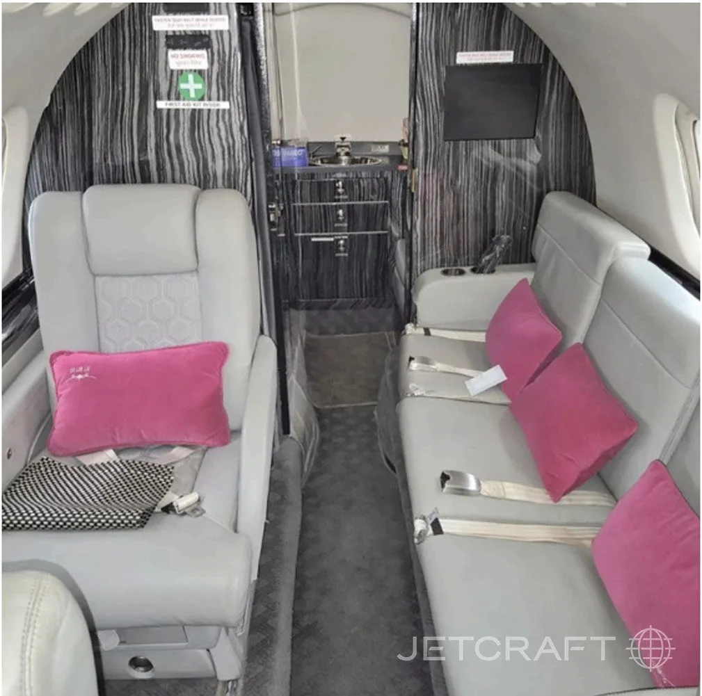 Cabin interior of a Hawker 750.