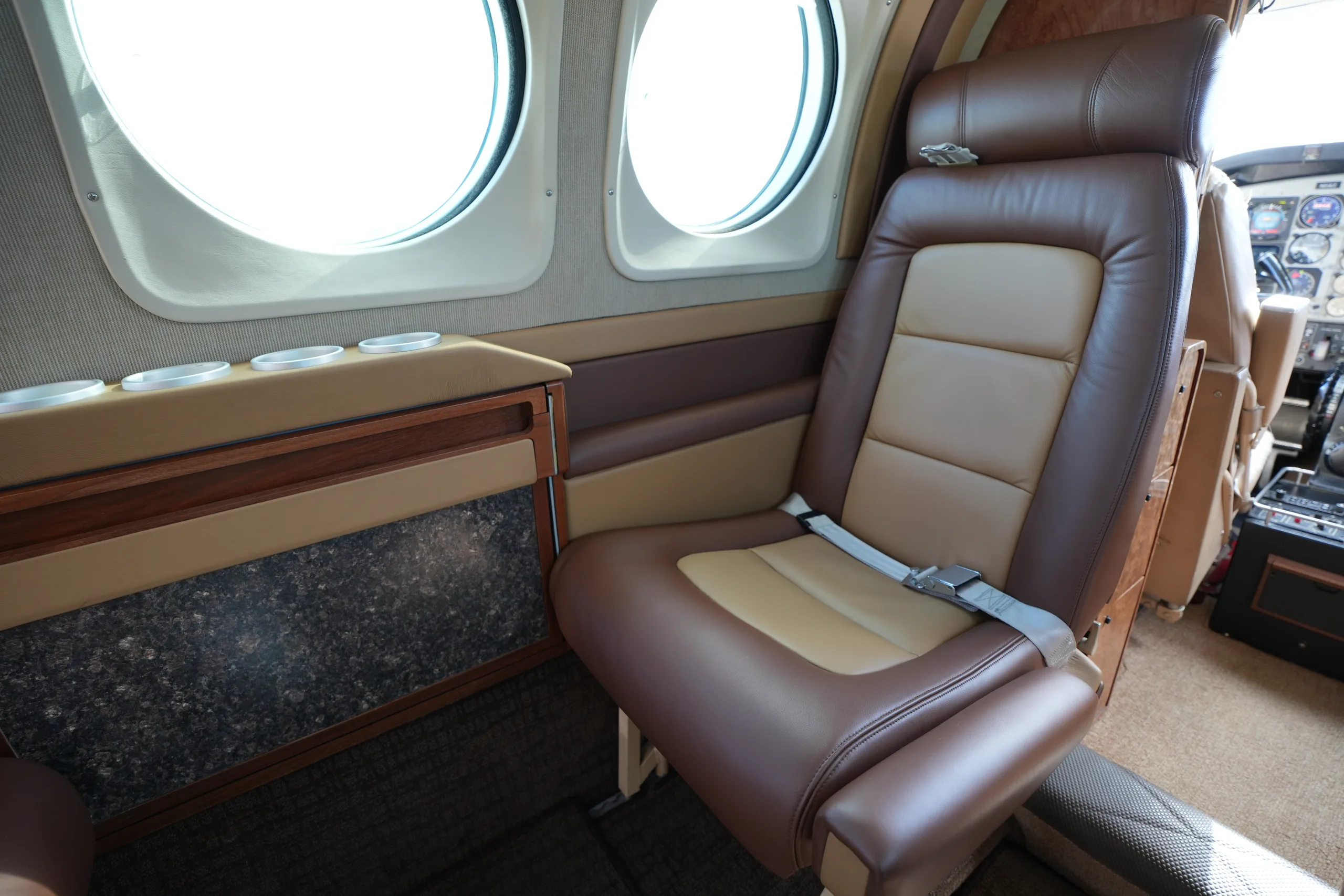 Cabin interior of a 1990 Beechcraft King Air C90A.