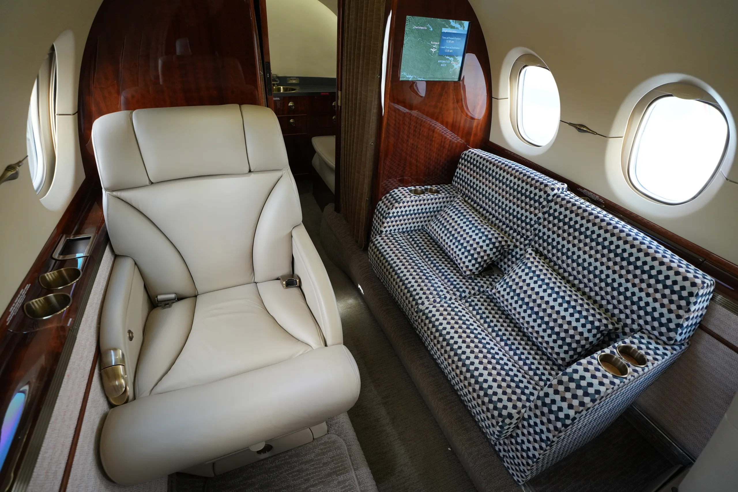 Cabin interior of a 2009 Hawker 900XP.
