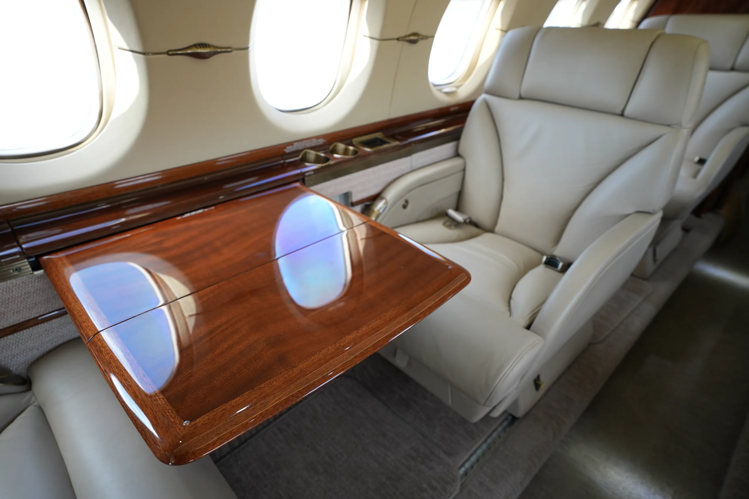 Cabin interior of a 2009 Hawker 900XP.