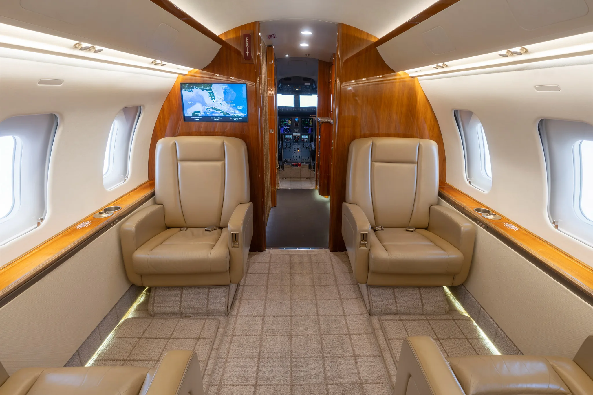 Cabin interior of a 2013 Bombardier challenger 605.
