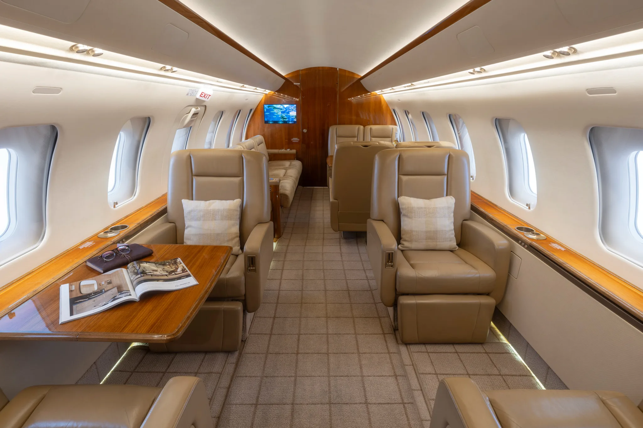 Cabin interior of a 2013 Bombardier challenger 605.