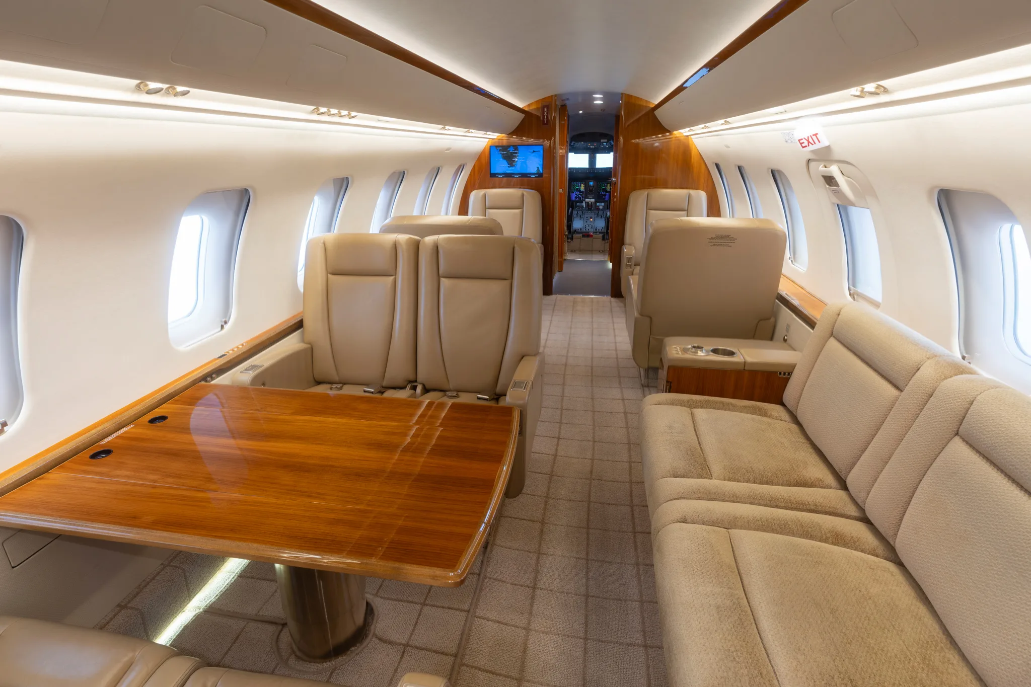 Cabin interior of a 2013 Bombardier challenger 605.
